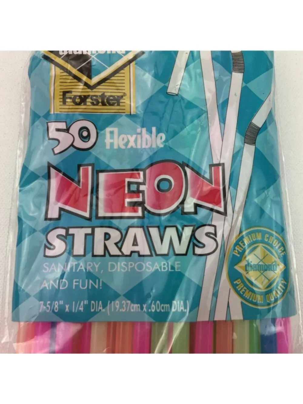 Jarden Home Brands Diamond Forster 50 Neon Plastic Straws Party Pink Yellow Blue